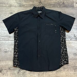 Vintage 90s Anchor Blue Short Sleeve Black Camp Shirt Single Stitch Men's XL